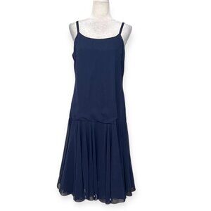 Peak Evenings Women’s Navy Blue Chiffon Cocktail Dress Size 10 Flapper Drop Wais